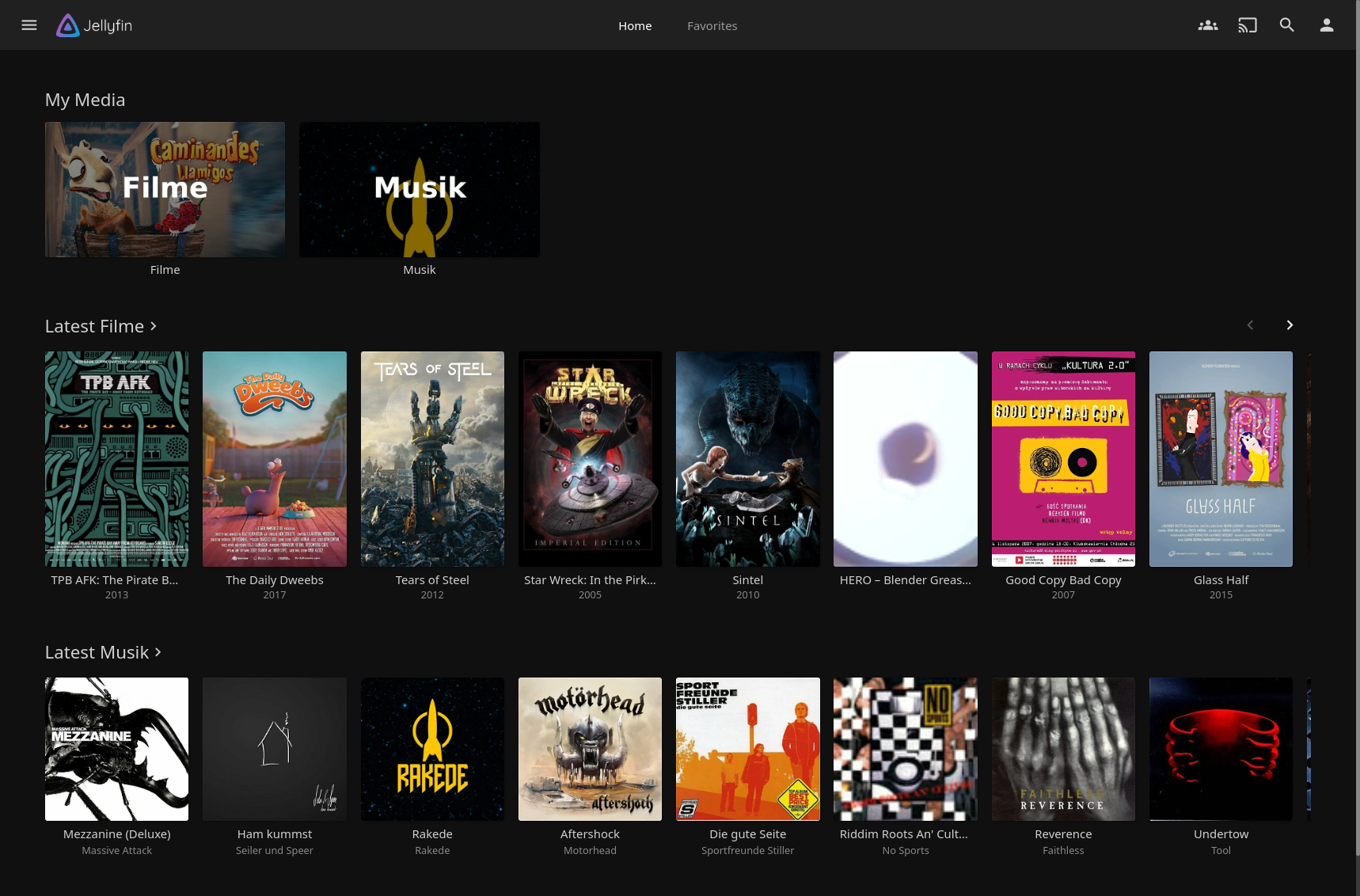 Der Jellyfin Desktop Client unterscheidet sich vom Erscheinungsbild nicht vom Webfrontend. Das Programm beherrscht allerdings alle gängigen Multimedia-Codecs.