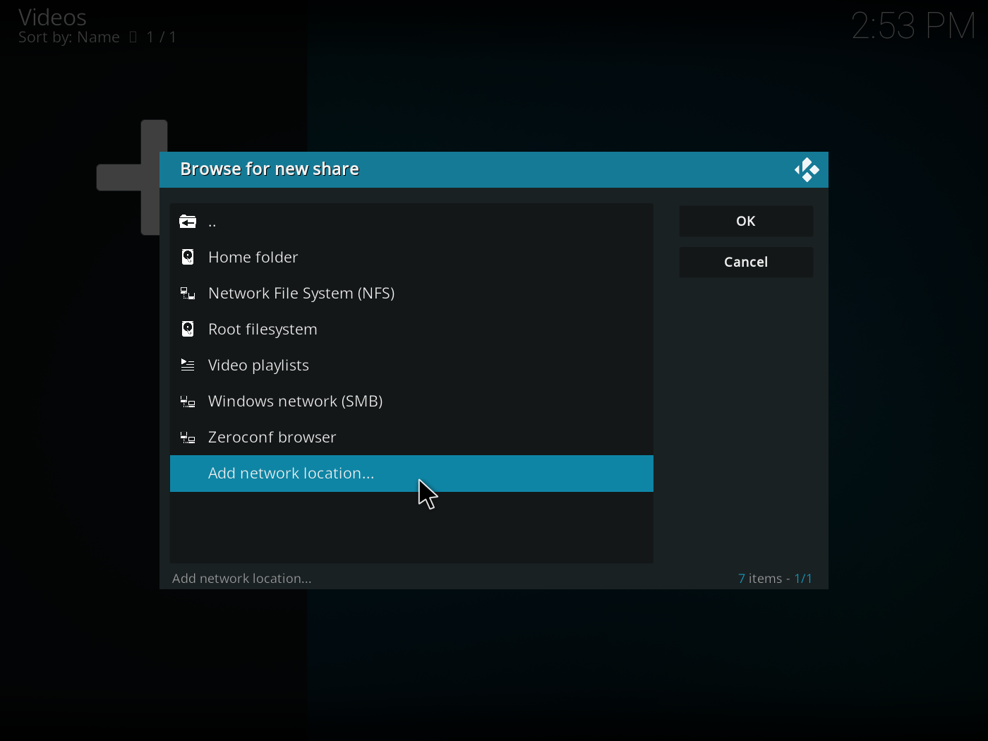 Kodi loads content from hard drives, external removable media or network shares.