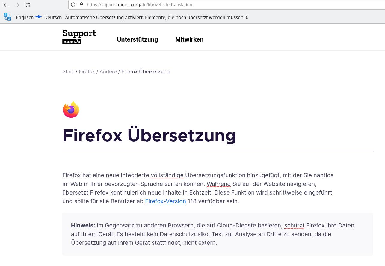 Übersetzung der Dokumentation zu Firefox Translate ins Deutsche