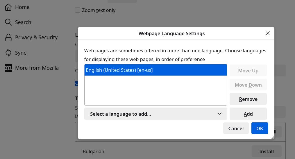 Setting the default language in Firefox