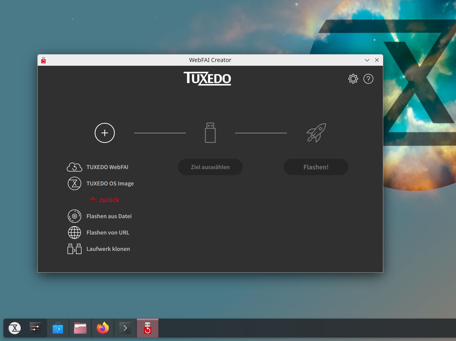 Mit dem TUXEDO WebFAI Creator erstellen Sie einen bootfähigen WebFAI-Stick oder ein Installationsmedium für TUXEDO OS.