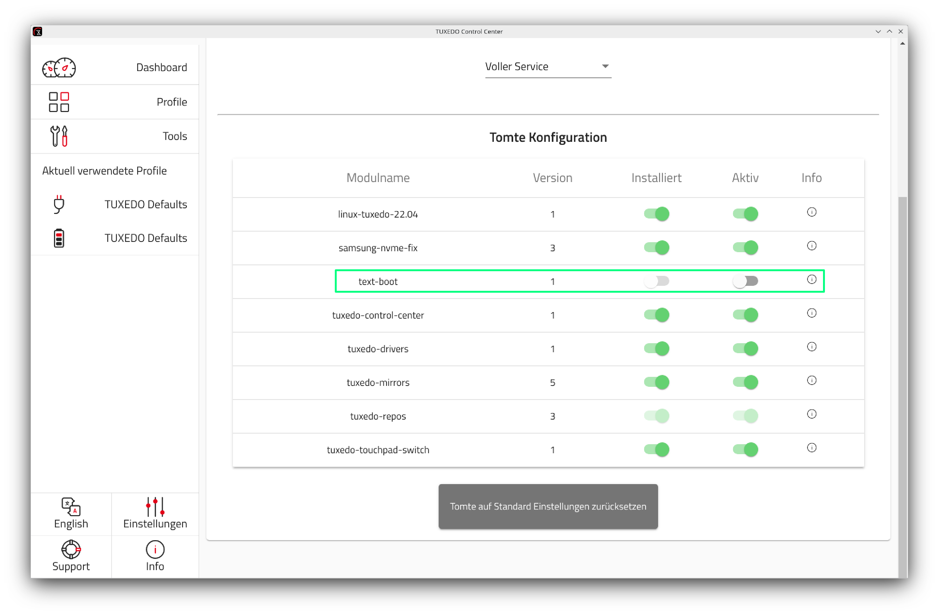 Schalter zunächst auf Aktiv setzen, dann auf Installiert