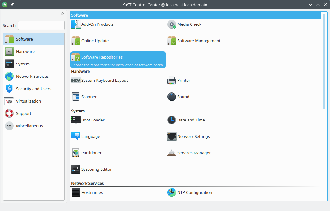 Start the configuration of the openSUSE software repositories via YaST