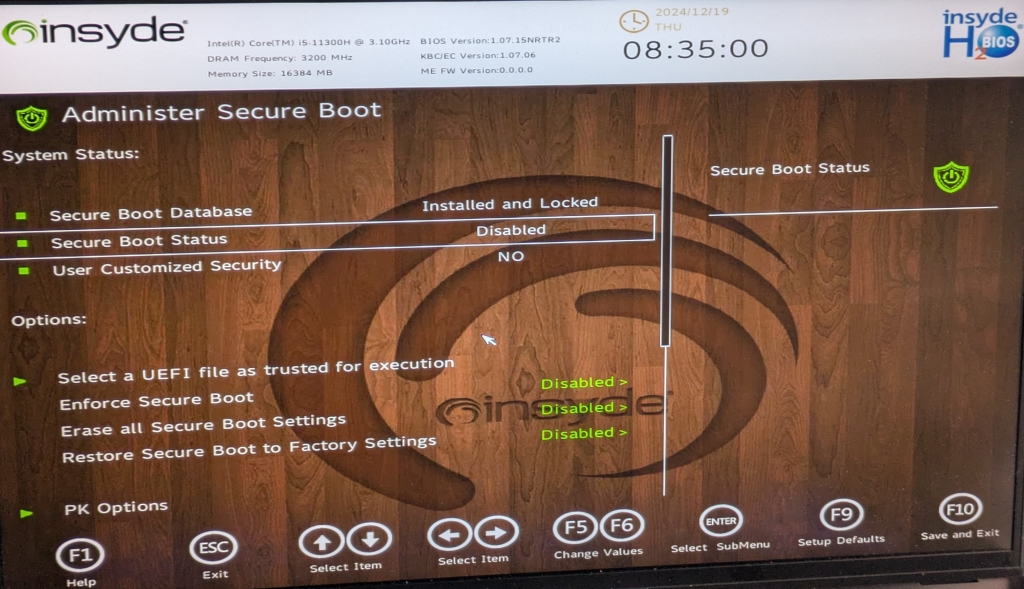 The mask for activating SecureBoot may vary slightly depending on the UEFI implementation.