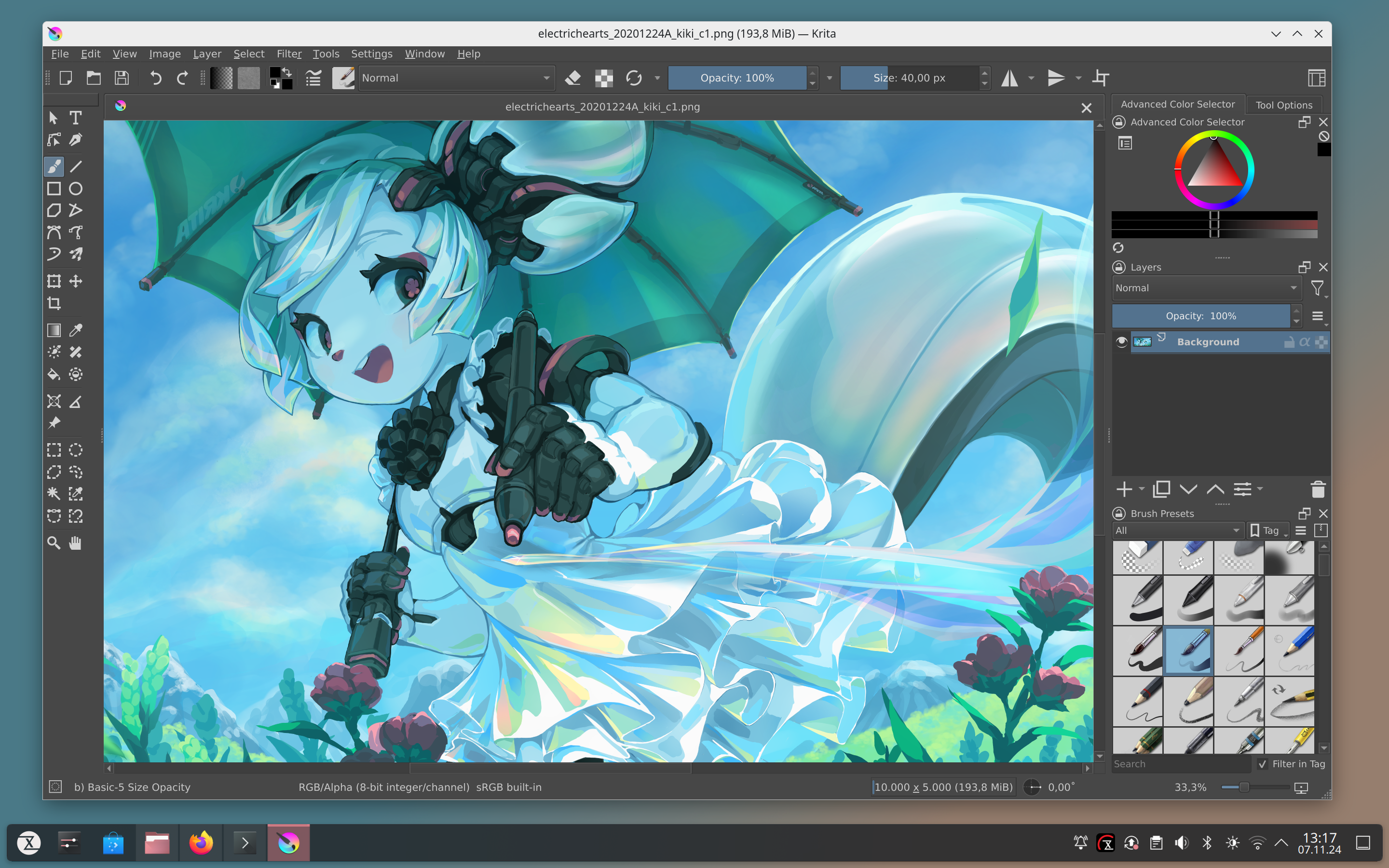 Krita on TUXEDO OS: A powerful, free, open-source alternative with realistic painting tools and a customizable interface – perfect for illustrators and concept artists.