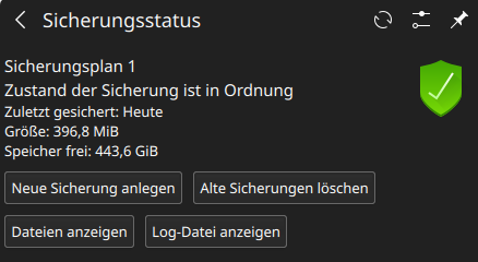 Die Systemleiste zeigt den Status Ihrer Backups an und erlaubt das Anlegen neuer und das Entfernen alter Sicherungen.