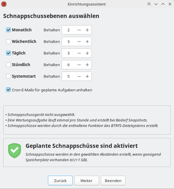 Der Zeitplan bestimmt, wie oft ein System-Image erstellt wird und wie viele Sie behalten möchten.