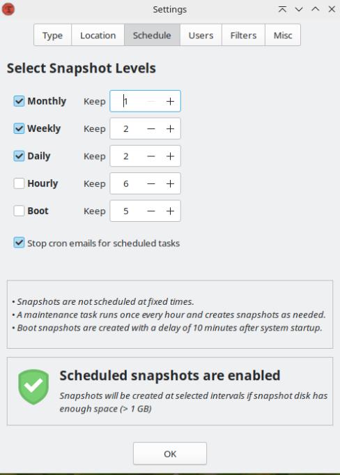 Define how often you want snapshots taken and how many you would like to keep.