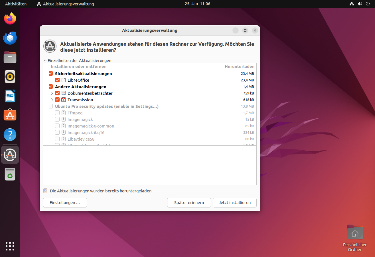 Seit den letzten Updates zeigt die Aktualisierungsverwaltung optionale Updates via Ubuntu Pro an.