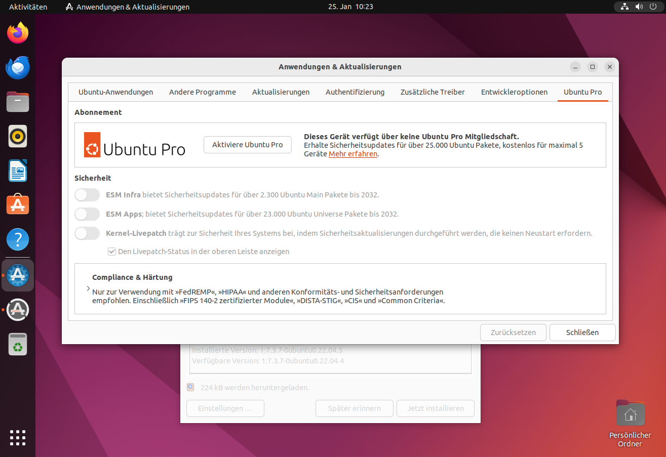 Über die Einstellungen der Softwareverwaltung lässt sich Ubuntu Pro auch nachträglich aktivieren.