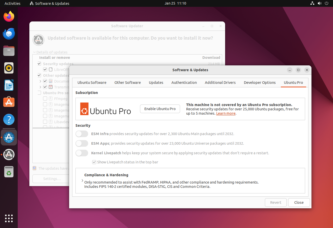 Ubuntu Pro can also be activated retrospectively through the software management settings.