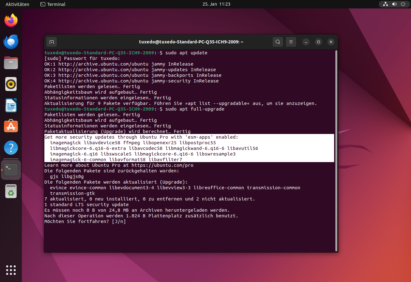 Wer Ubuntu über das Terminal aktualisiert, erhält stets Informationen zu Ubuntu Pro.