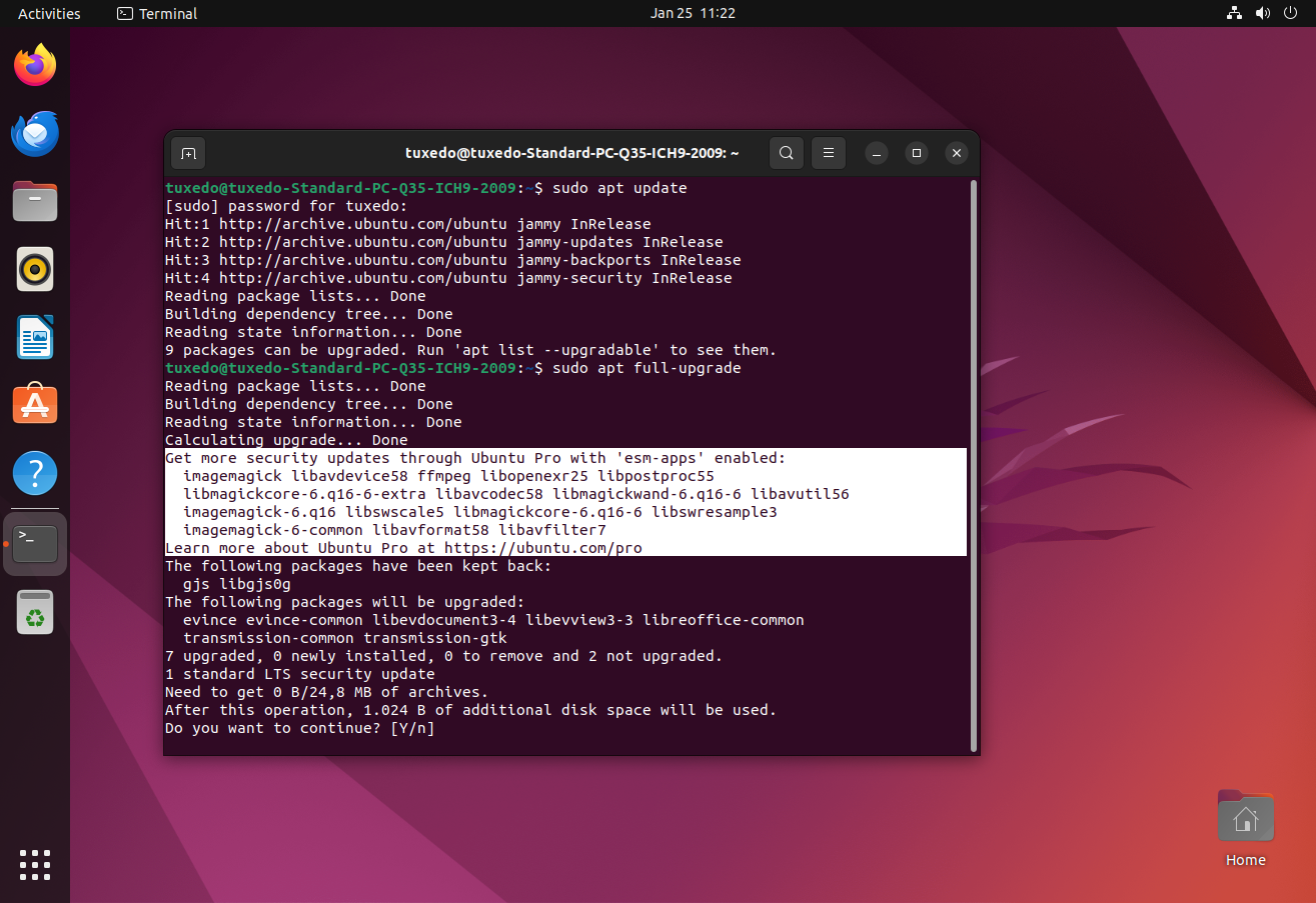 Updating Ubuntu via the terminal always provides information about Ubuntu Pro.