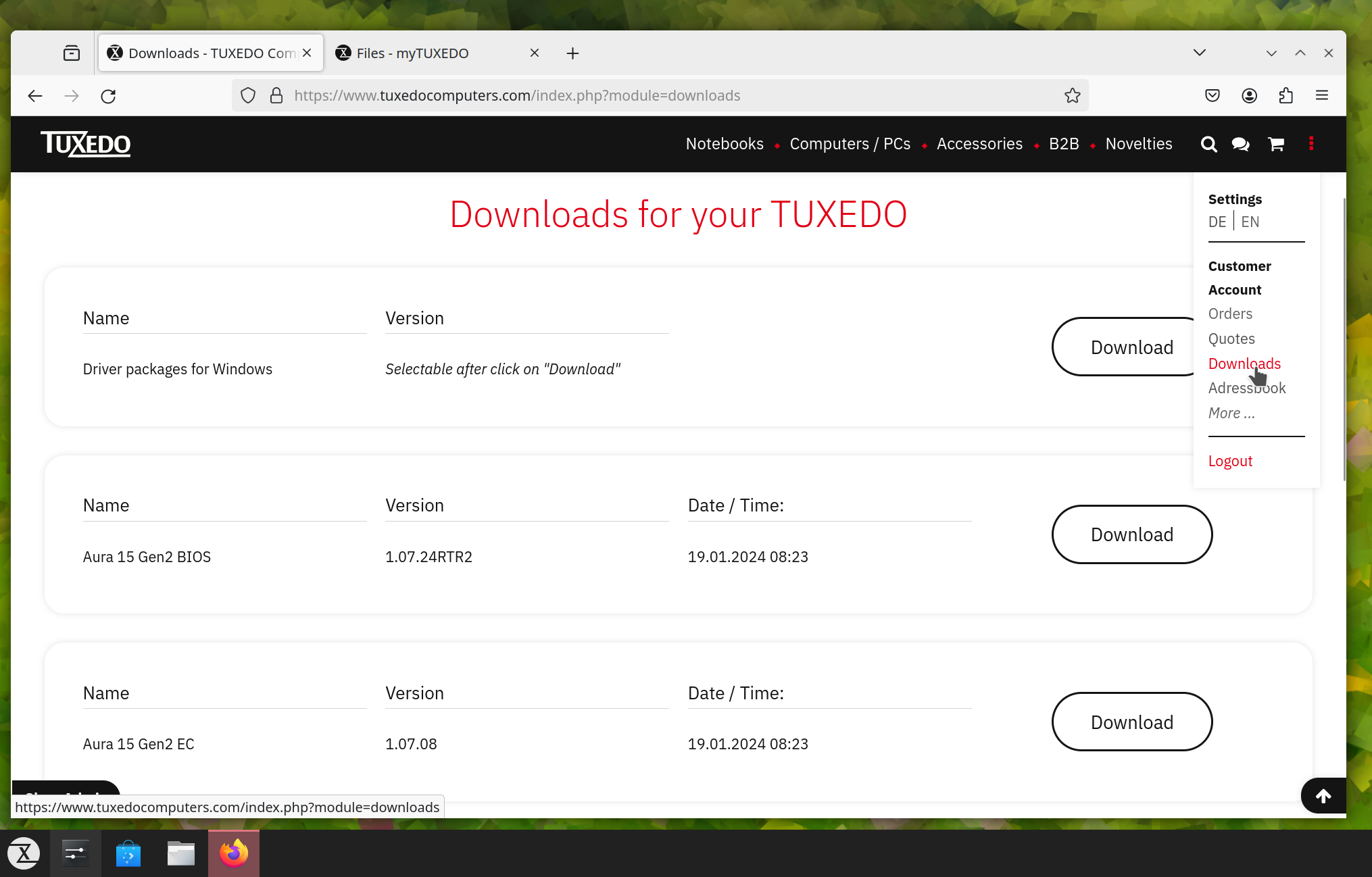 You can access the driver downloads for your TUXEDO computer via the TUXEDO store.