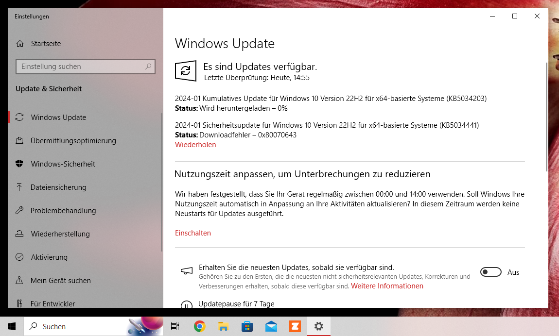 Installieren Sie nach der Installation von Windows alle Updates, auch die als optional angebotenen.