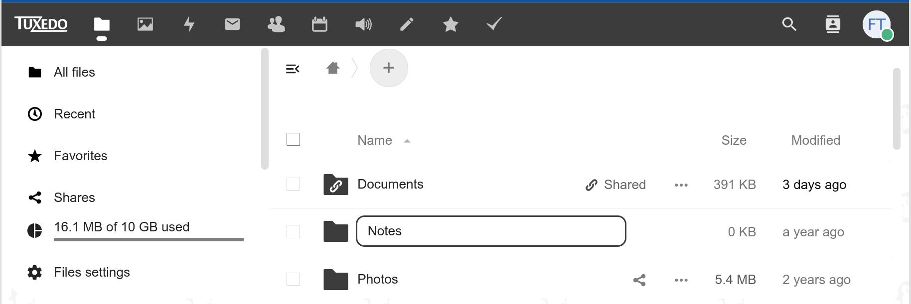 Files shows all your files in your myTUXEDO cloud